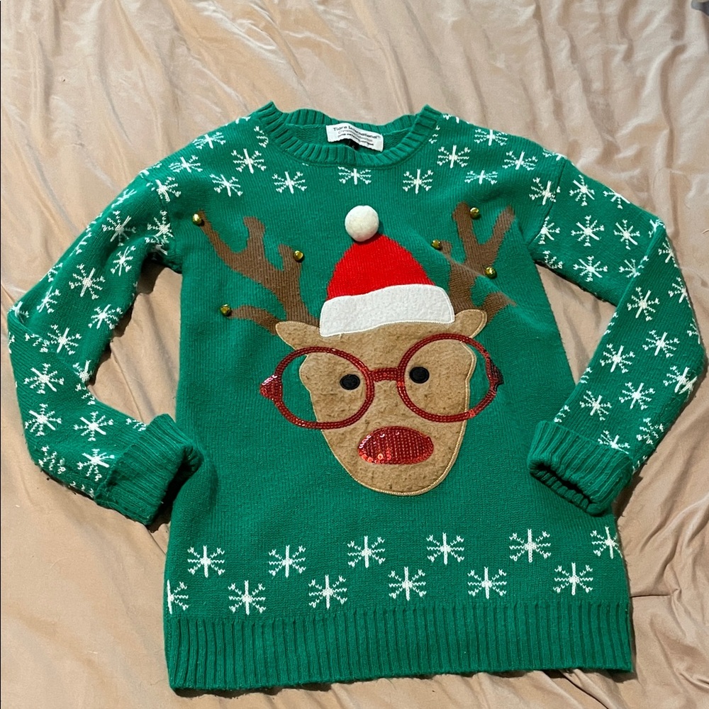 Festive Green Reindeer Sweater